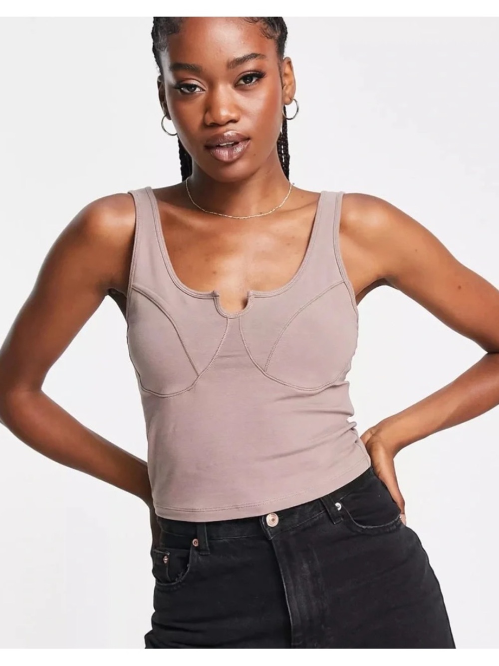Abercrombie & Fitch Soft AF Taupe Scoop-Accent Crop Tank